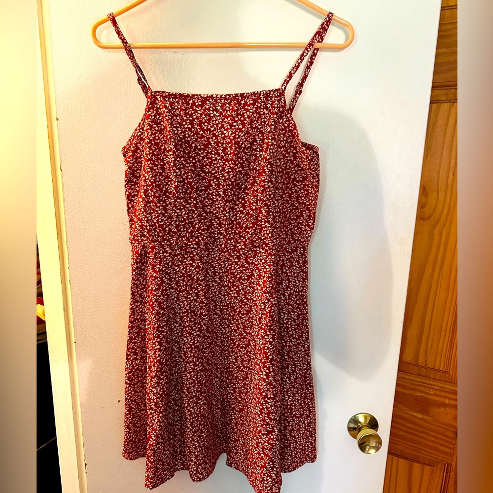 Spaghetti strap Summer dress -Dark red and white
